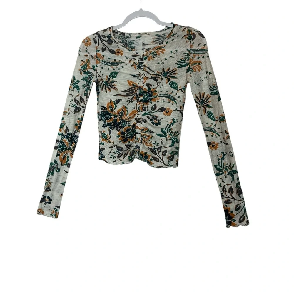FREE PEOPLE we The Free‎ Top Women XS Bohemian Boho Flower Lo G Sleeve Blouse